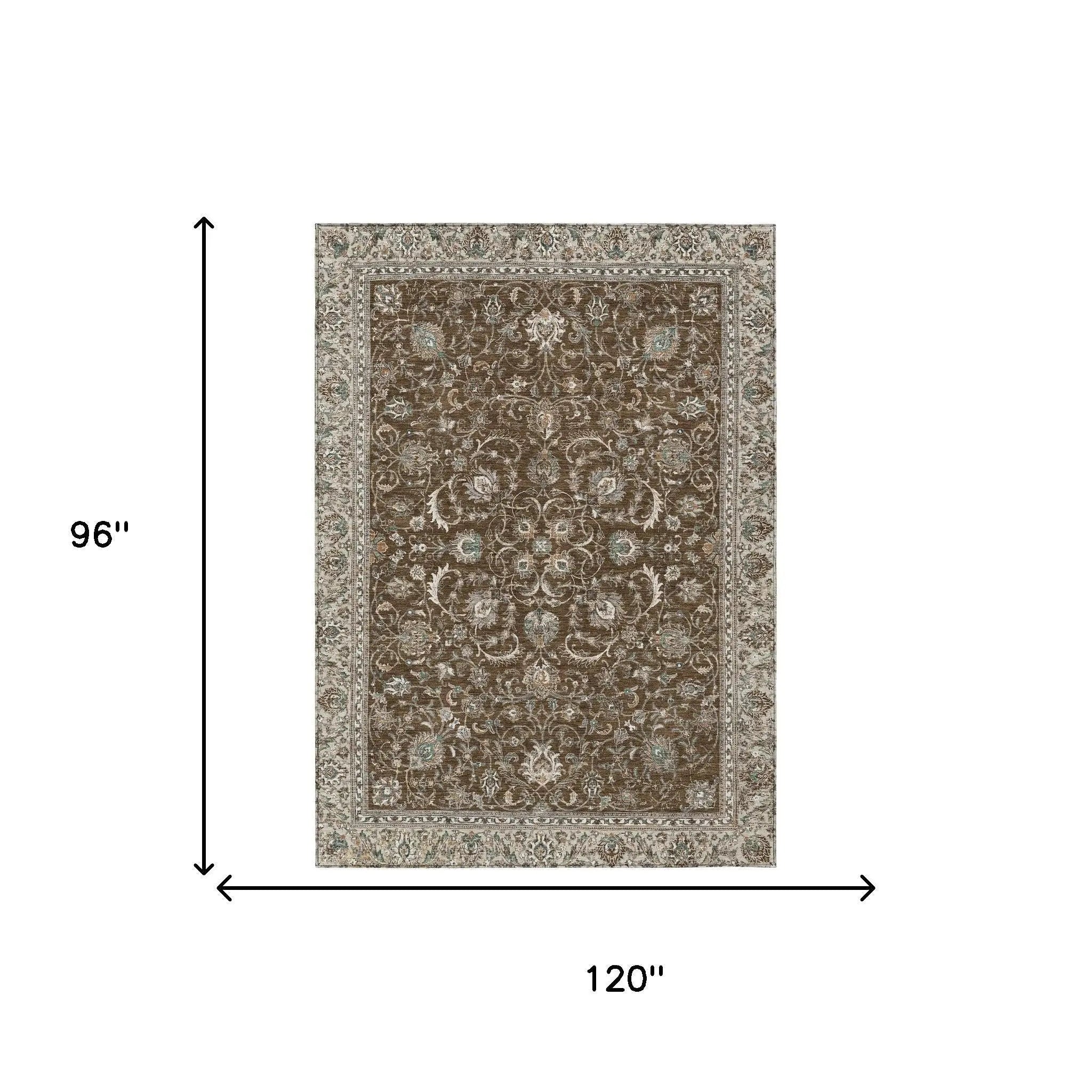 8' X 10' Chocolate And Taupe Botanical Leaves Washable Indoor Outdoor Area Rug Homeroots Outdoor
