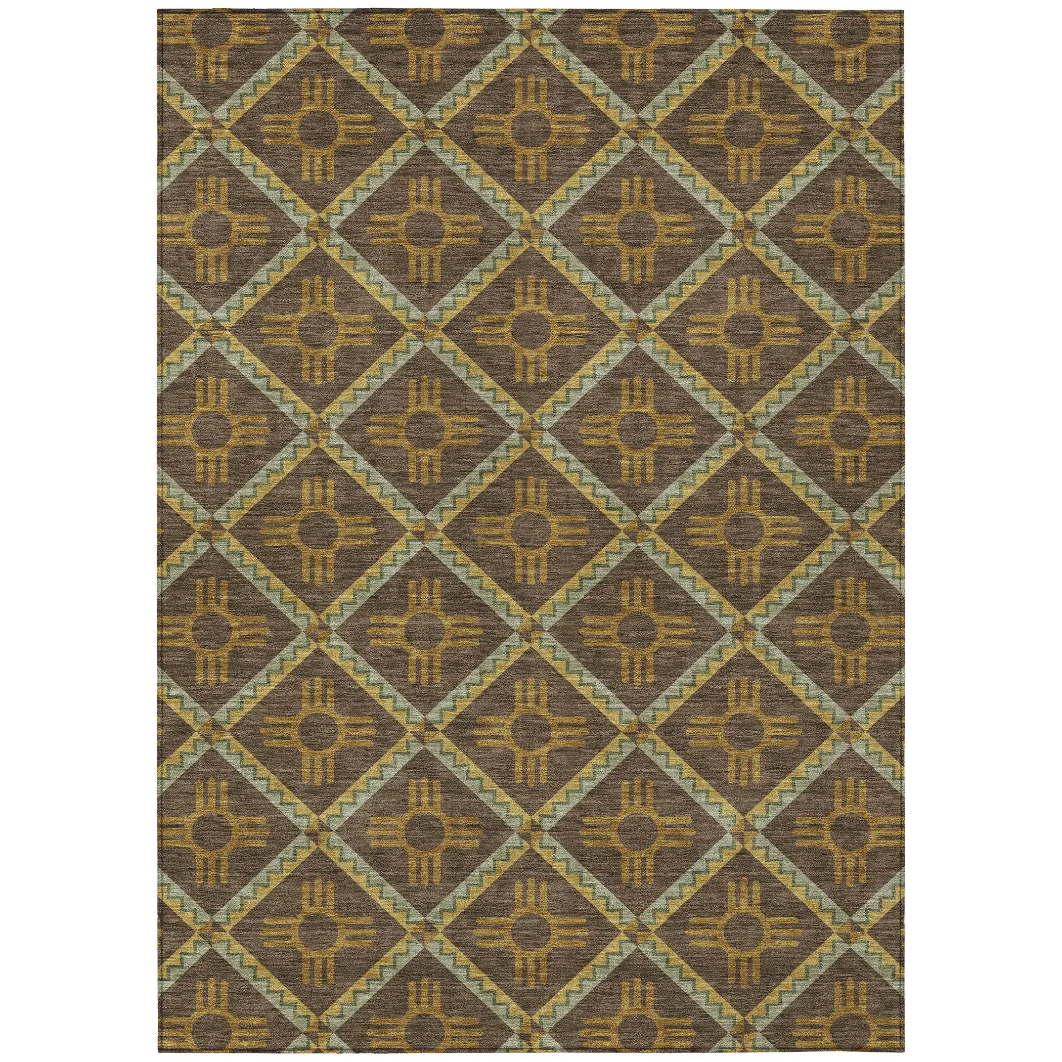 8' X 10' Chocolate And Taupe Geometric Washable Indoor Outdoor Area Rug Homeroots Outdoor