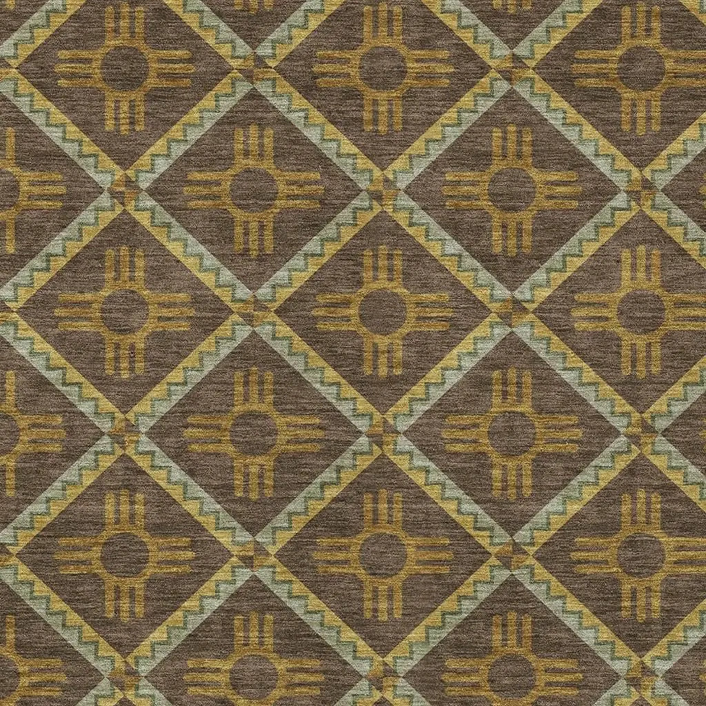 8' X 10' Chocolate And Taupe Geometric Washable Indoor Outdoor Area Rug Homeroots Outdoor