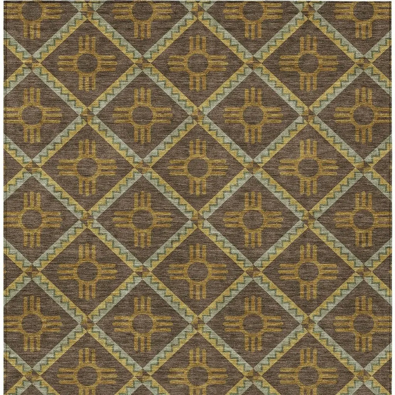 8' X 10' Chocolate And Taupe Geometric Washable Indoor Outdoor Area Rug Homeroots Outdoor