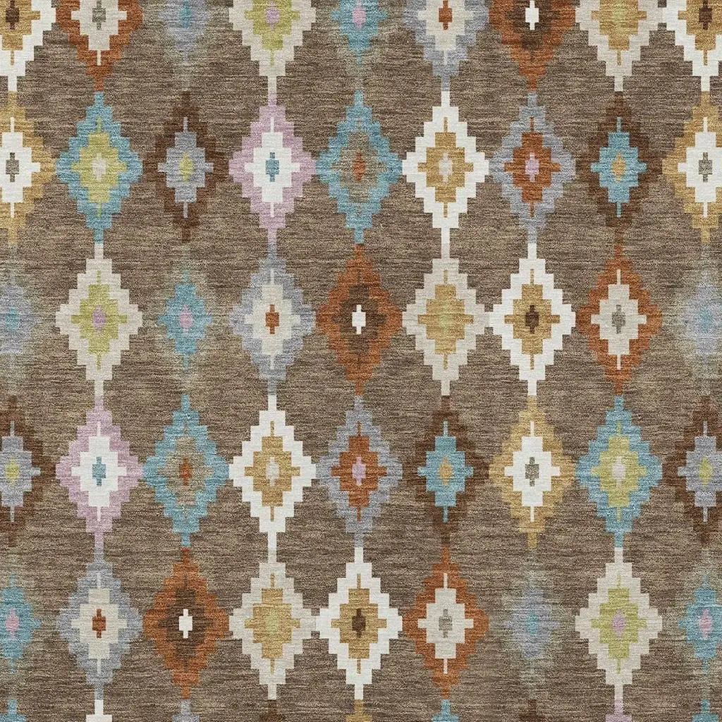 8' X 10' Chocolate And Teal Blue Aztec Washable Indoor Outdoor Area Rug Homeroots Outdoor