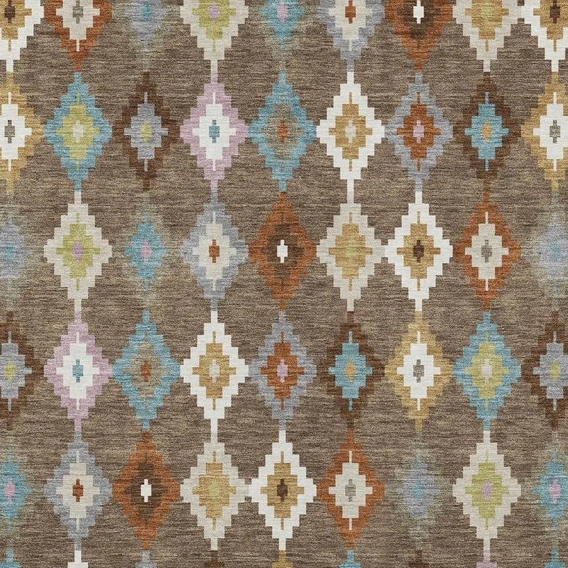 8' X 10' Chocolate And Teal Blue Aztec Washable Indoor Outdoor Area Rug Homeroots Outdoor