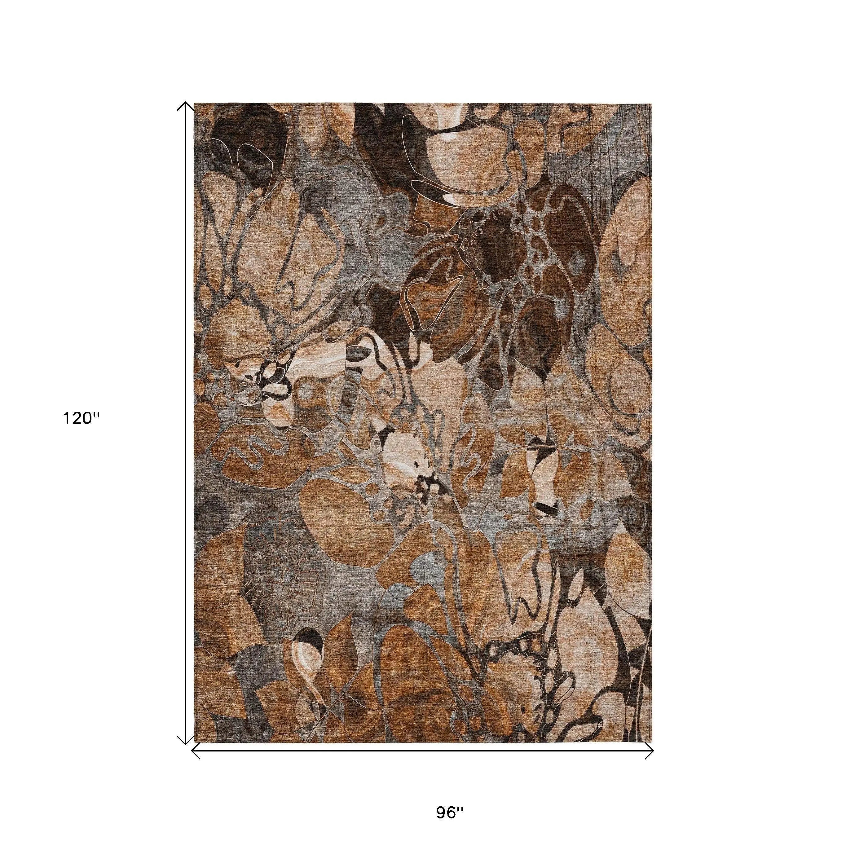 8' X 10' Chocolate Terracotta and Ivory Abstract Washable Indoor Outdoor Area Rug - GreatEagleInc