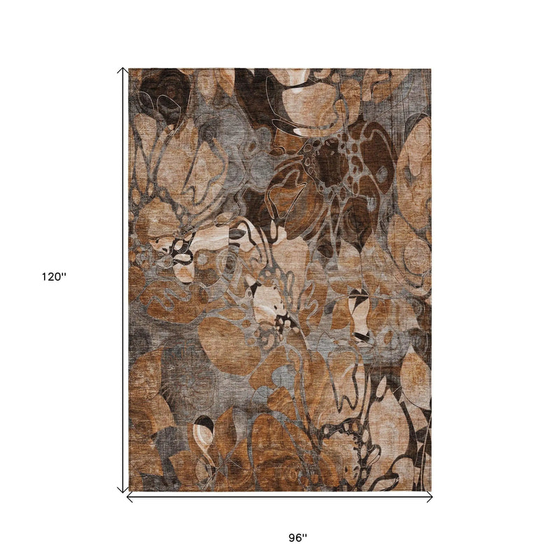 8' X 10' Chocolate Terracotta and Ivory Abstract Washable Indoor Outdoor Area Rug - GreatEagleInc