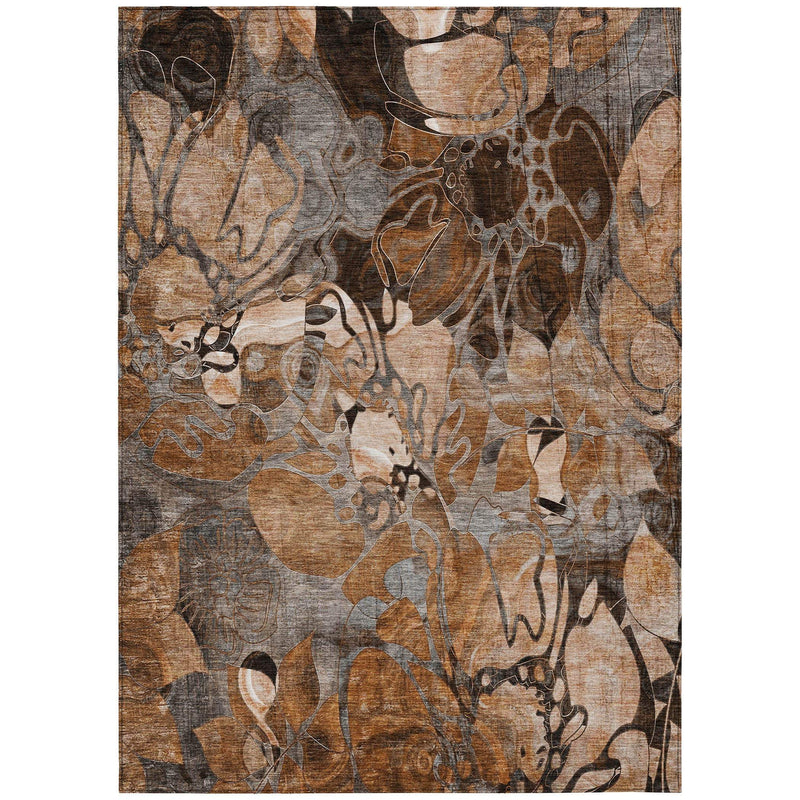 8' X 10' Chocolate Terracotta and Ivory Abstract Washable Indoor Outdoor Area Rug - GreatEagleInc