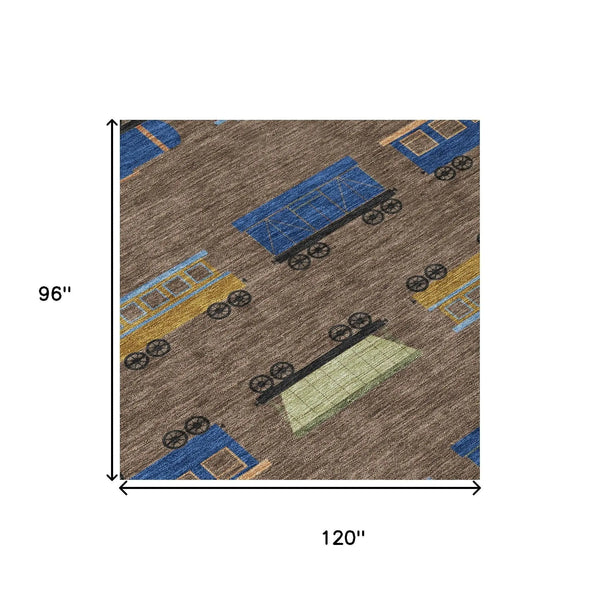 8' X 10' Coffee And Brown Abstract Washable Indoor Outdoor Area Rug Homeroots Outdoor
