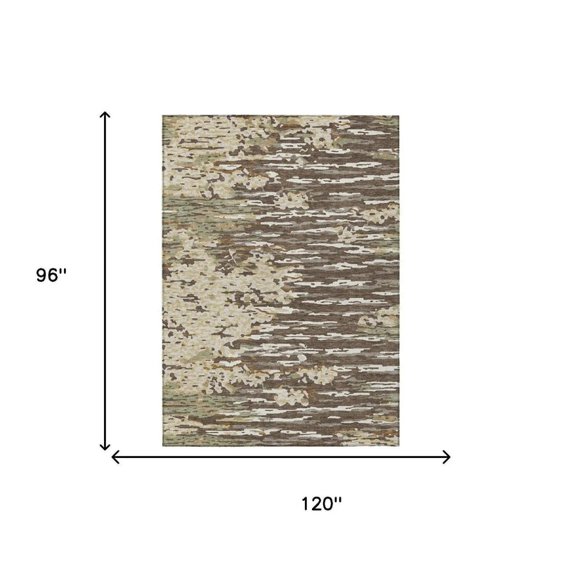 8' X 10' Coffee And Brown Abstract Washable Indoor Outdoor Area Rug Homeroots Outdoor