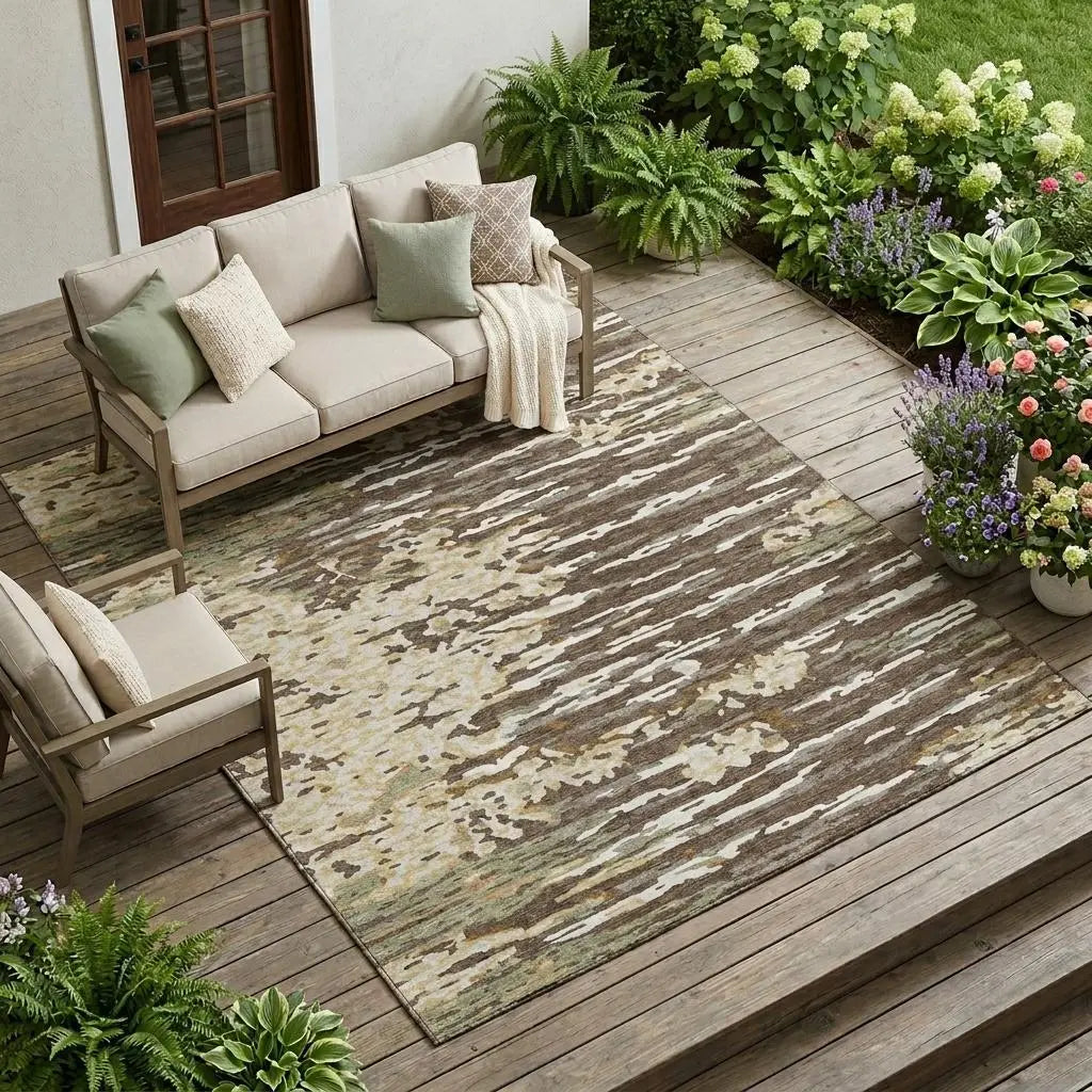 8' X 10' Coffee And Brown Abstract Washable Indoor Outdoor Area Rug Homeroots Outdoor