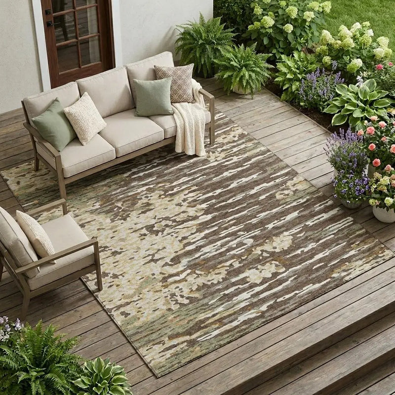 8' X 10' Coffee And Brown Abstract Washable Indoor Outdoor Area Rug Homeroots Outdoor