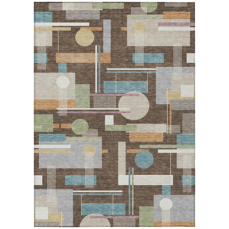 8' X 10' Coffee And Brown Geometric Washable Indoor Outdoor Area Rug Homeroots Outdoor