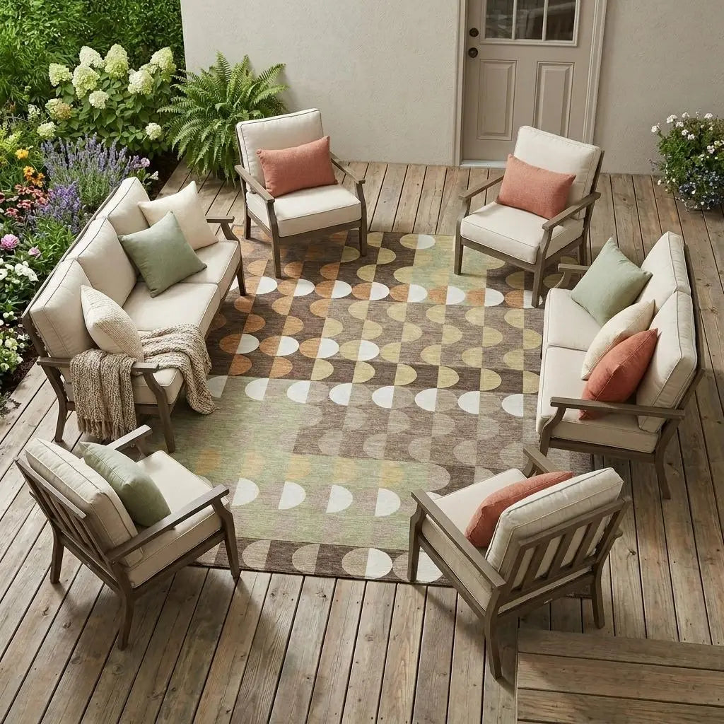 8' X 10' Coffee And Brown Geometric Washable Indoor Outdoor Area Rug Homeroots Outdoor