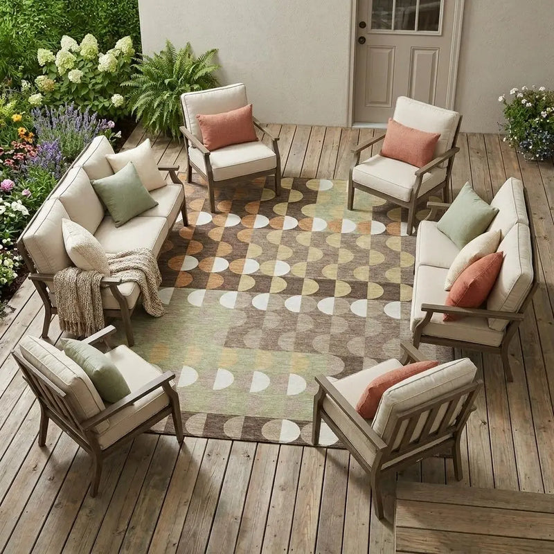 8' X 10' Coffee And Brown Geometric Washable Indoor Outdoor Area Rug Homeroots Outdoor