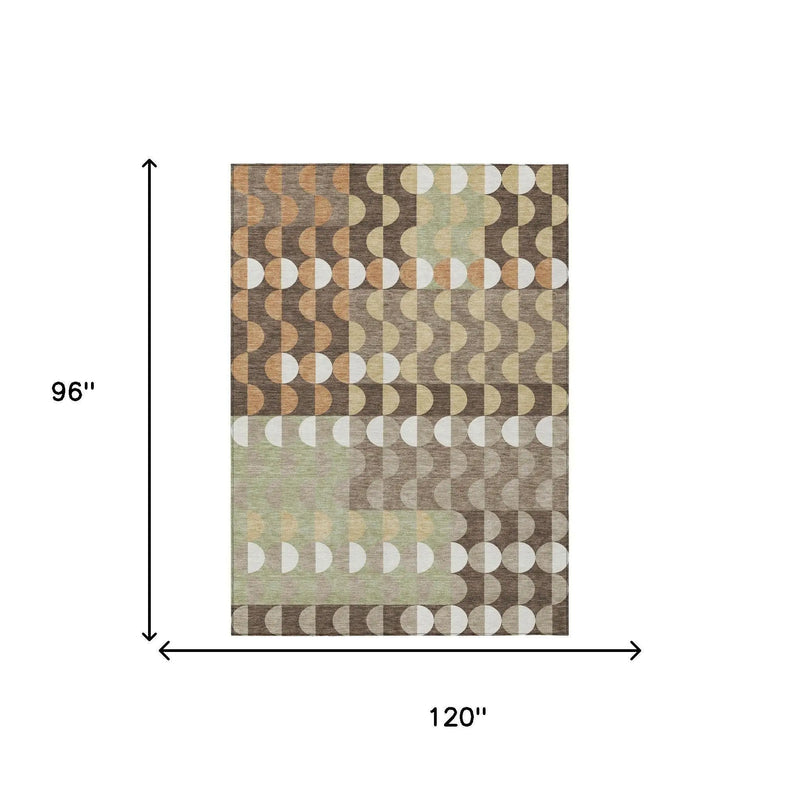 8' X 10' Coffee And Brown Geometric Washable Indoor Outdoor Area Rug Homeroots Outdoor