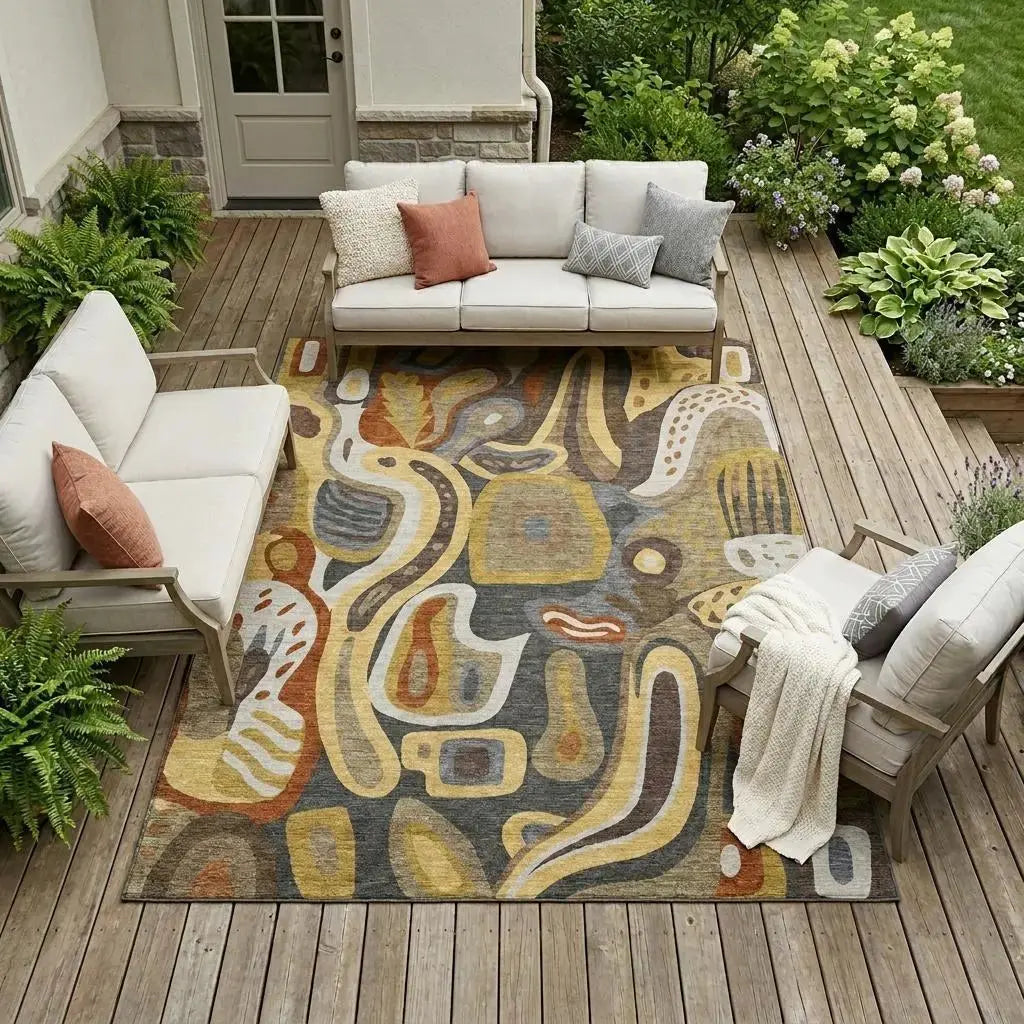 8' X 10' Coffee And Chocolate Abstract Washable Indoor Outdoor Area Rug Homeroots Outdoor