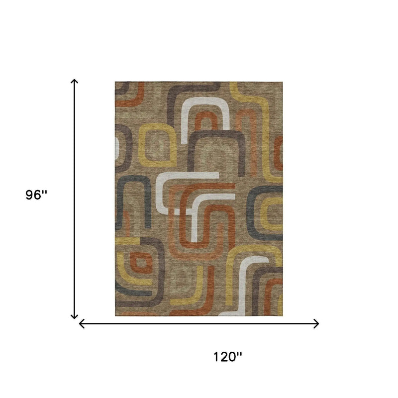 8' X 10' Coffee And Chocolate Geometric Washable Indoor Outdoor Area Rug Homeroots Outdoor