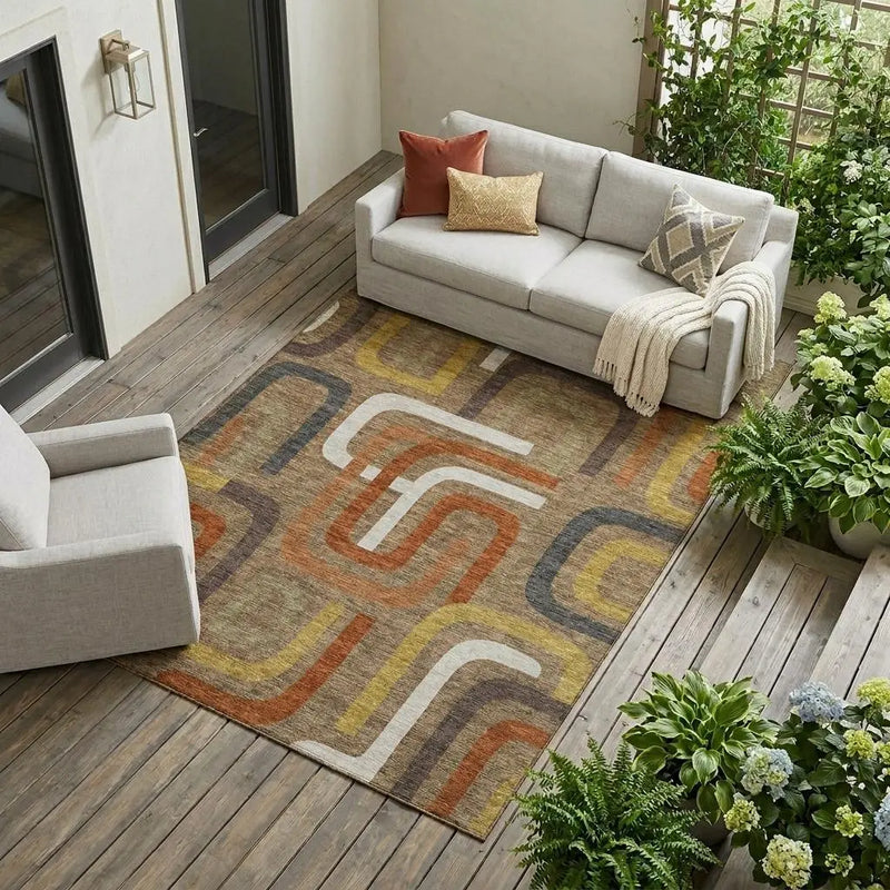 8' X 10' Coffee And Chocolate Geometric Washable Indoor Outdoor Area Rug Homeroots Outdoor