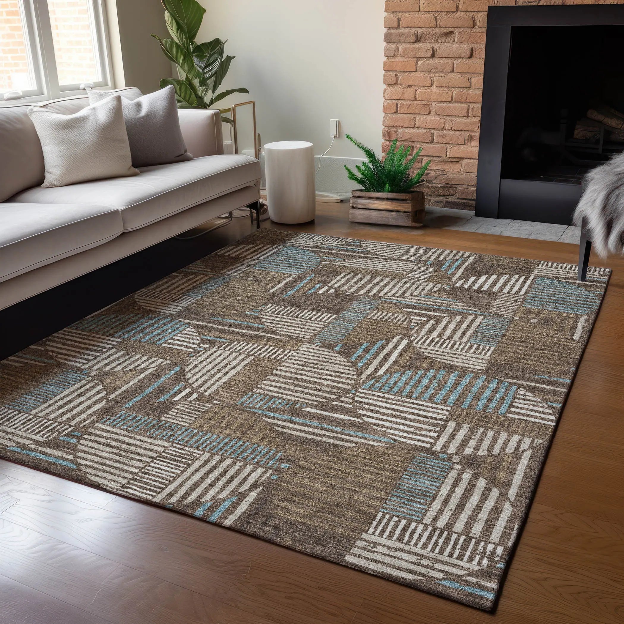 8' X 10' Coffee And Graphite Geometric Washable Indoor Outdoor Area Rug Homeroots Outdoor