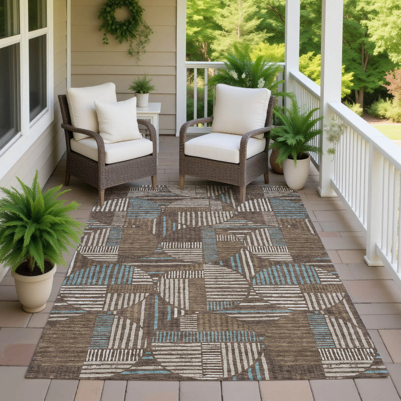 8' X 10' Coffee And Graphite Geometric Washable Indoor Outdoor Area Rug Homeroots Outdoor