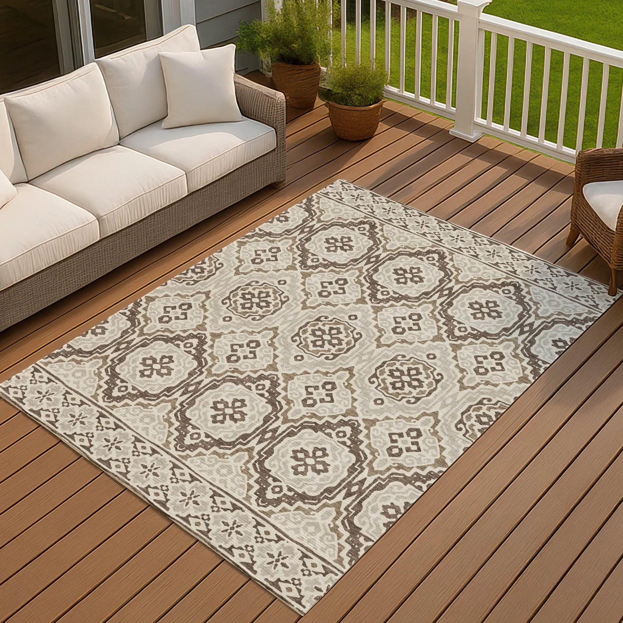 8' X 10' Coffee And Gray Tribal Washable Indoor Outdoor Area Rug Homeroots Outdoor