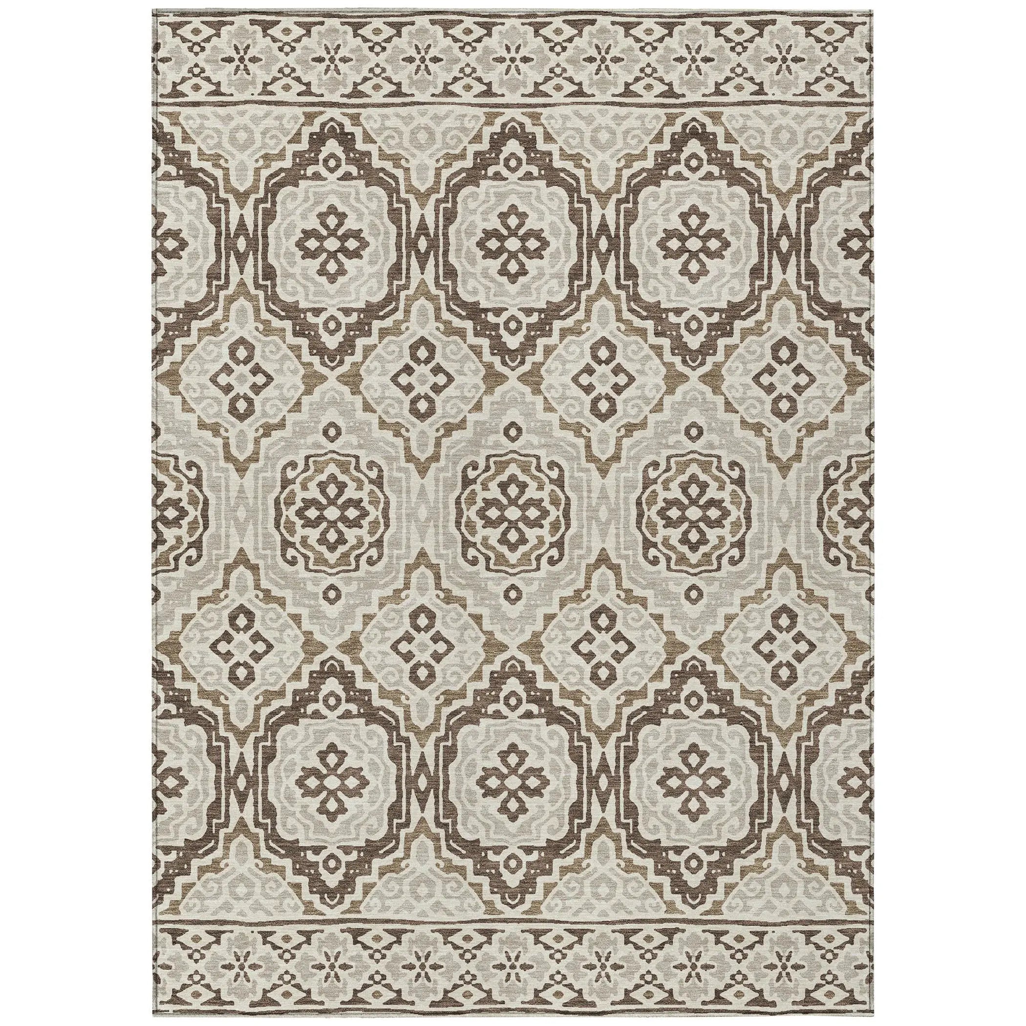 8' X 10' Coffee And Gray Tribal Washable Indoor Outdoor Area Rug Homeroots Outdoor
