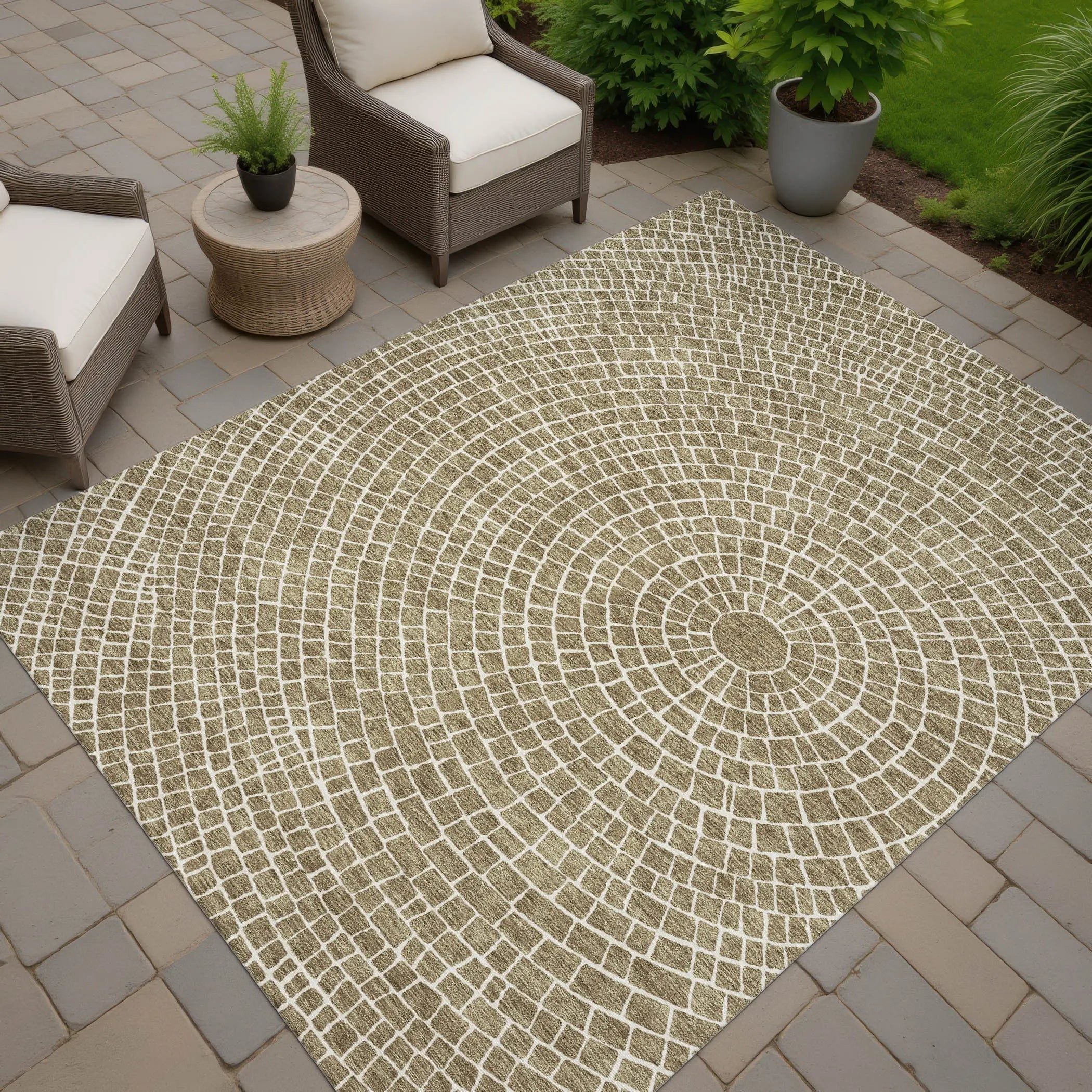 8' X 10' Coffee And Ivory Geometric Washable Indoor Outdoor Area Rug Homeroots Outdoor