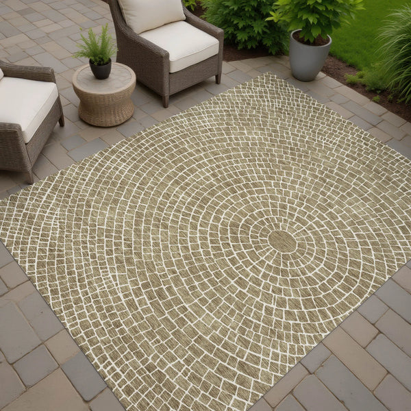 8' X 10' Coffee And Ivory Geometric Washable Indoor Outdoor Area Rug Homeroots Outdoor