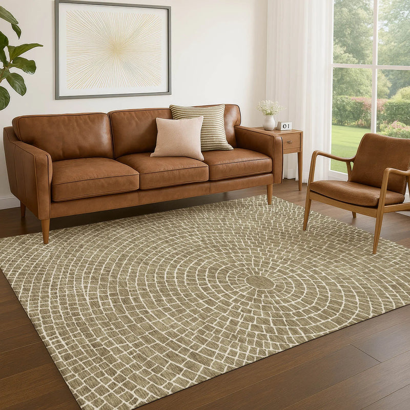 8' X 10' Coffee And Ivory Geometric Washable Indoor Outdoor Area Rug Homeroots Outdoor