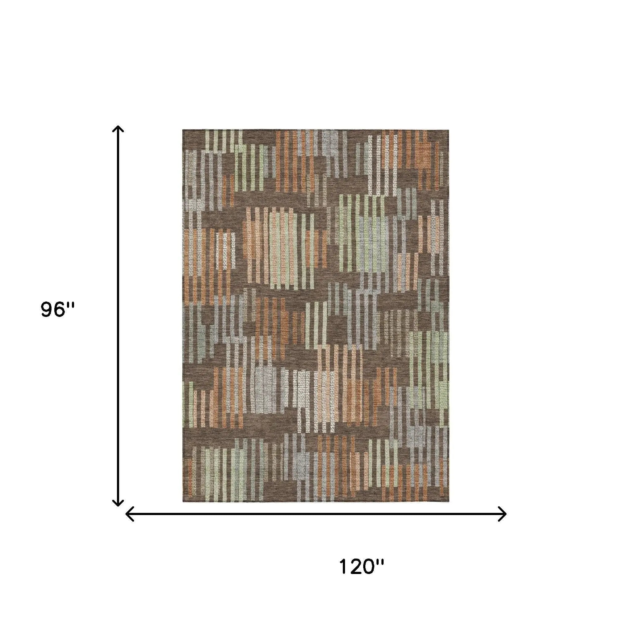 8' X 10' Coffee And Orange Striped Washable Indoor Outdoor Area Rug Homeroots Outdoor