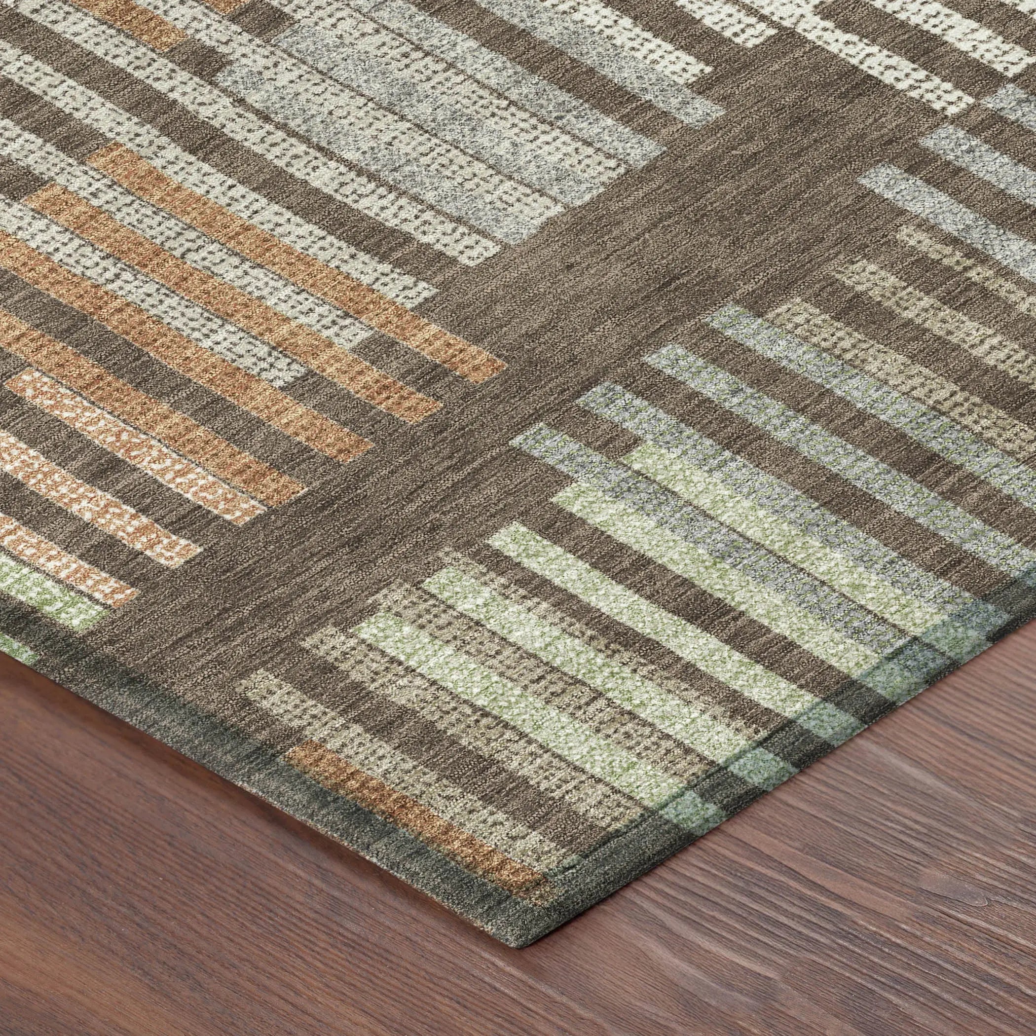 8' X 10' Coffee And Orange Striped Washable Indoor Outdoor Area Rug Homeroots Outdoor