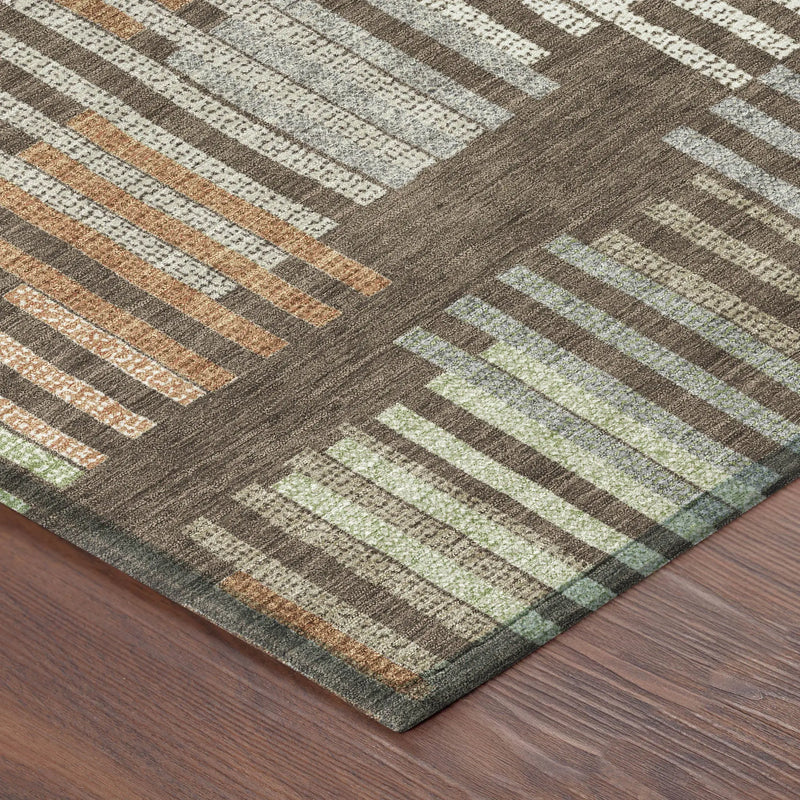 8' X 10' Coffee And Orange Striped Washable Indoor Outdoor Area Rug Homeroots Outdoor