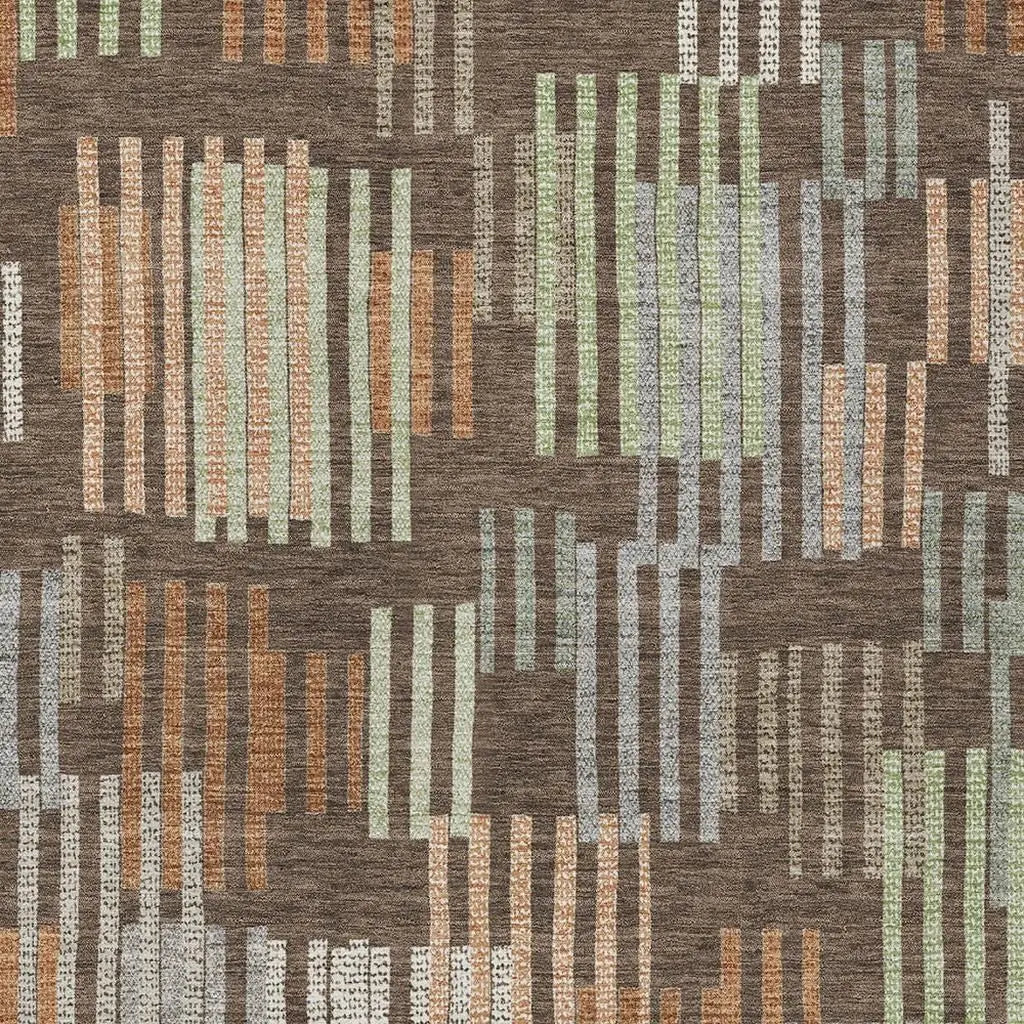 8' X 10' Coffee And Orange Striped Washable Indoor Outdoor Area Rug Homeroots Outdoor
