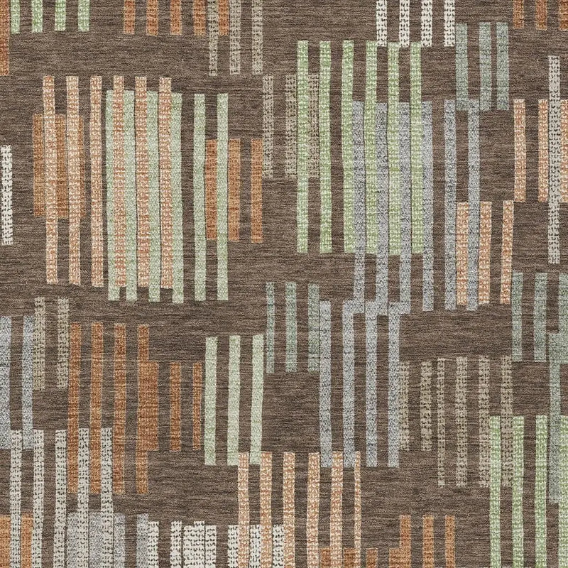 8' X 10' Coffee And Orange Striped Washable Indoor Outdoor Area Rug Homeroots Outdoor