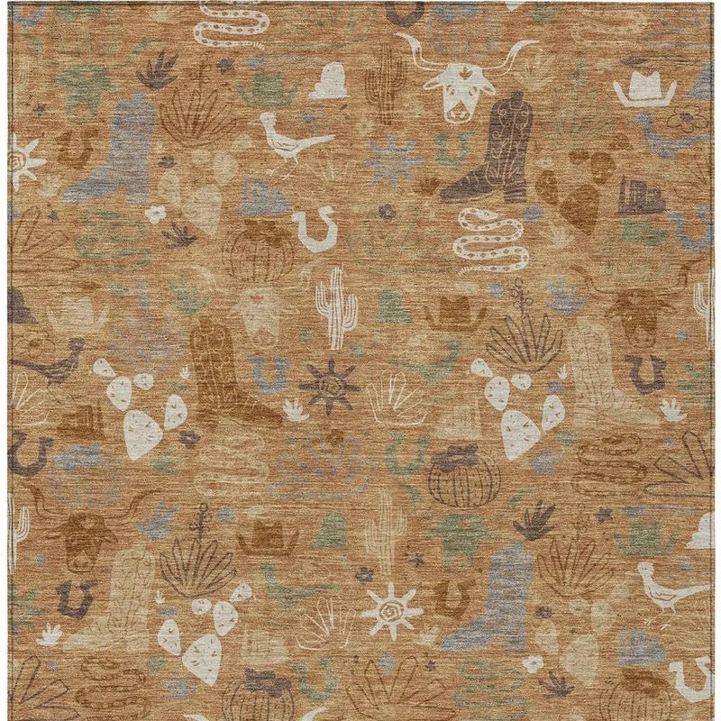 8' X 10' Copper And Beige Cactus Washable Indoor Outdoor Area Rug Homeroots Outdoor