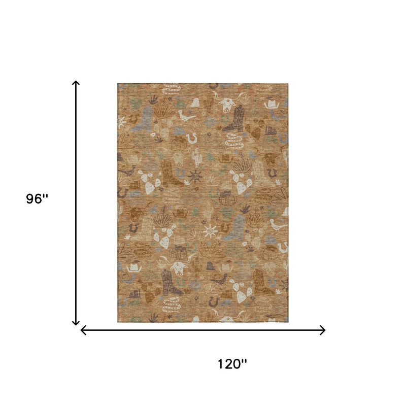8' X 10' Copper And Beige Cactus Washable Indoor Outdoor Area Rug Homeroots Outdoor