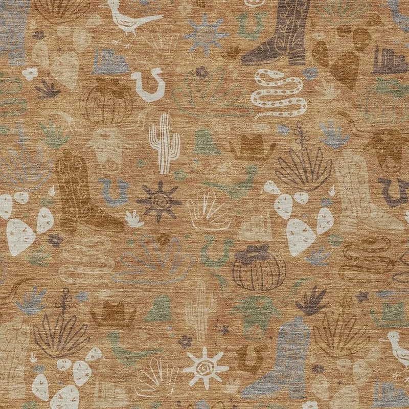 8' X 10' Copper And Beige Cactus Washable Indoor Outdoor Area Rug Homeroots Outdoor