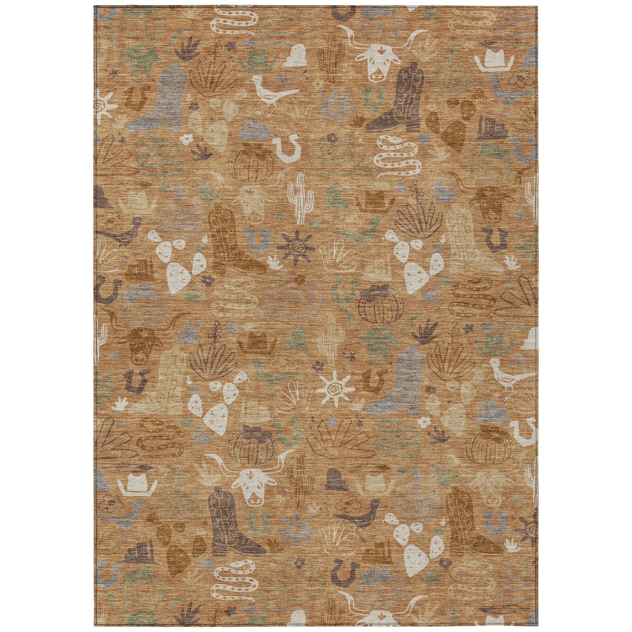 8' X 10' Copper And Beige Cactus Washable Indoor Outdoor Area Rug Homeroots Outdoor