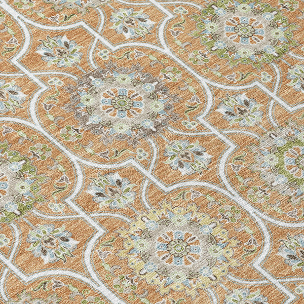 8' X 10' Copper And Beige Floral Medallion Washable Indoor Outdoor Area Rug Homeroots Outdoor