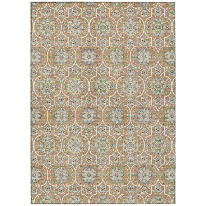 8' X 10' Copper And Beige Floral Medallion Washable Indoor Outdoor Area Rug Homeroots Outdoor