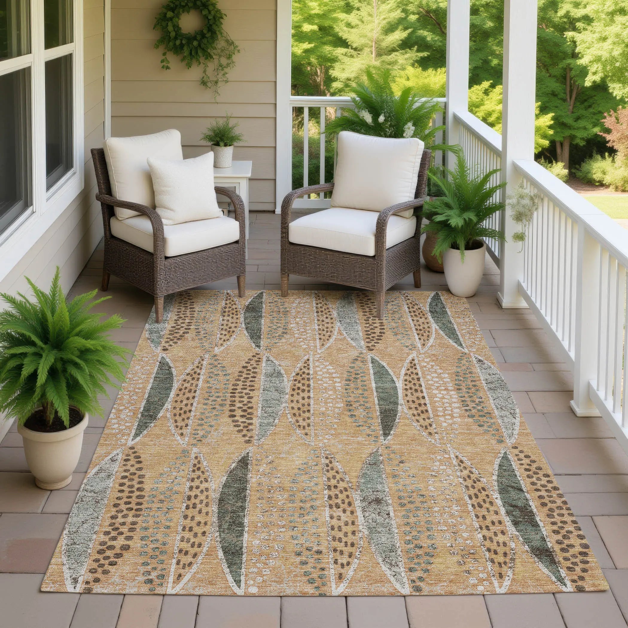 8' X 10' Copper And Beige Geometric Washable Indoor Outdoor Area Rug Homeroots Outdoor