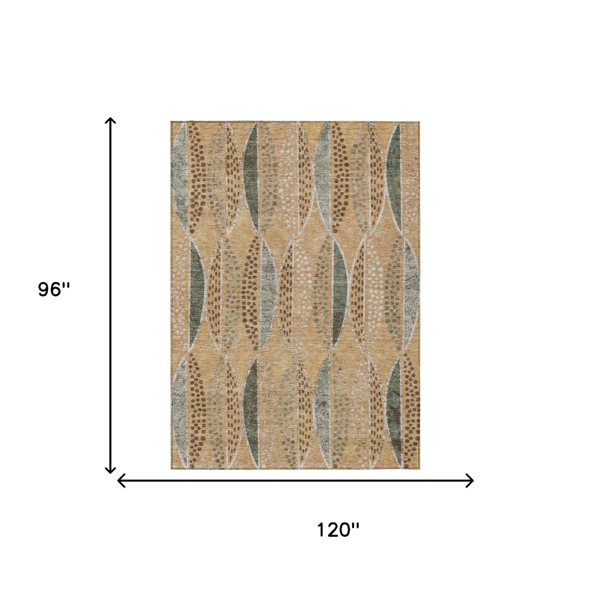 8' X 10' Copper And Beige Geometric Washable Indoor Outdoor Area Rug Homeroots Outdoor
