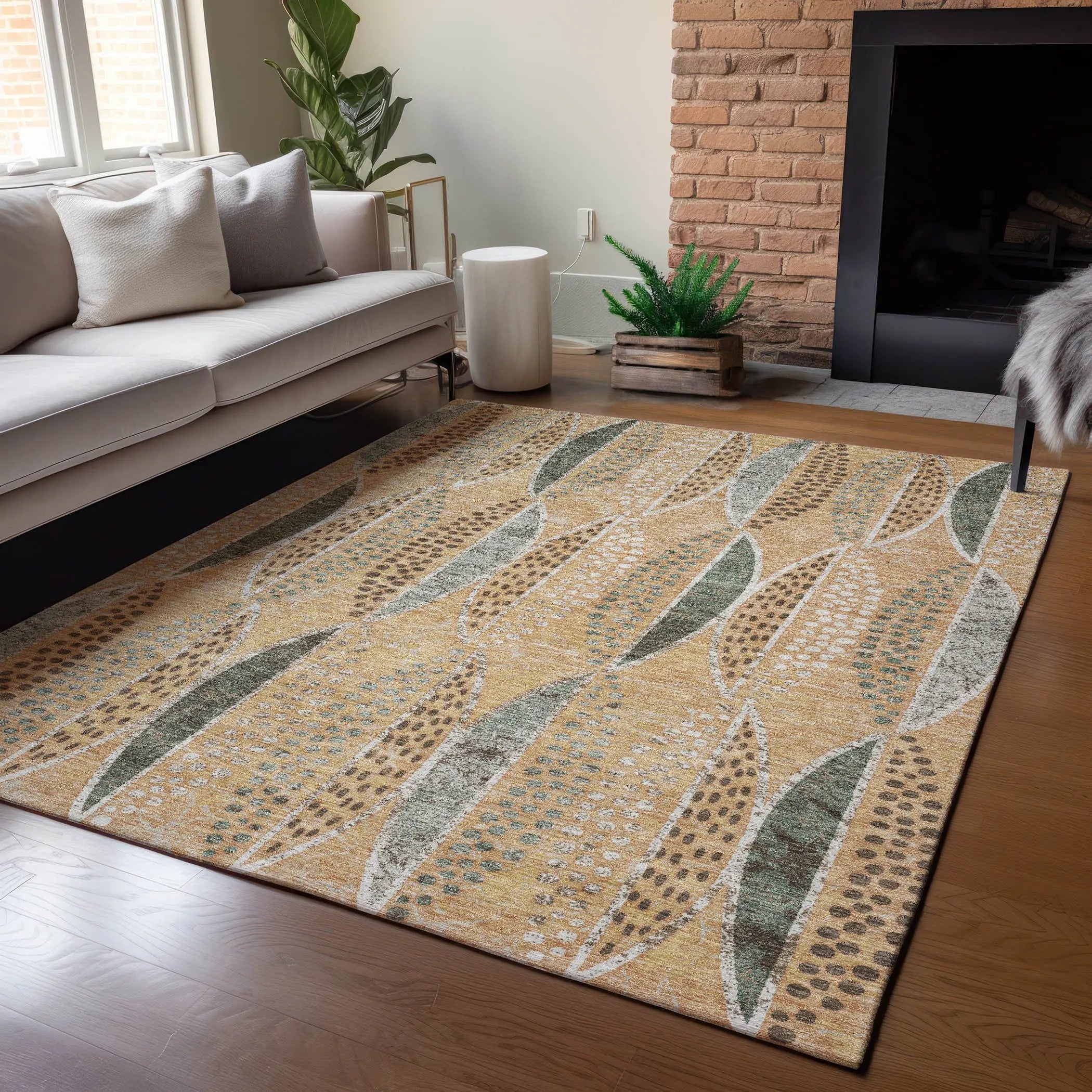 8' X 10' Copper And Beige Geometric Washable Indoor Outdoor Area Rug Homeroots Outdoor