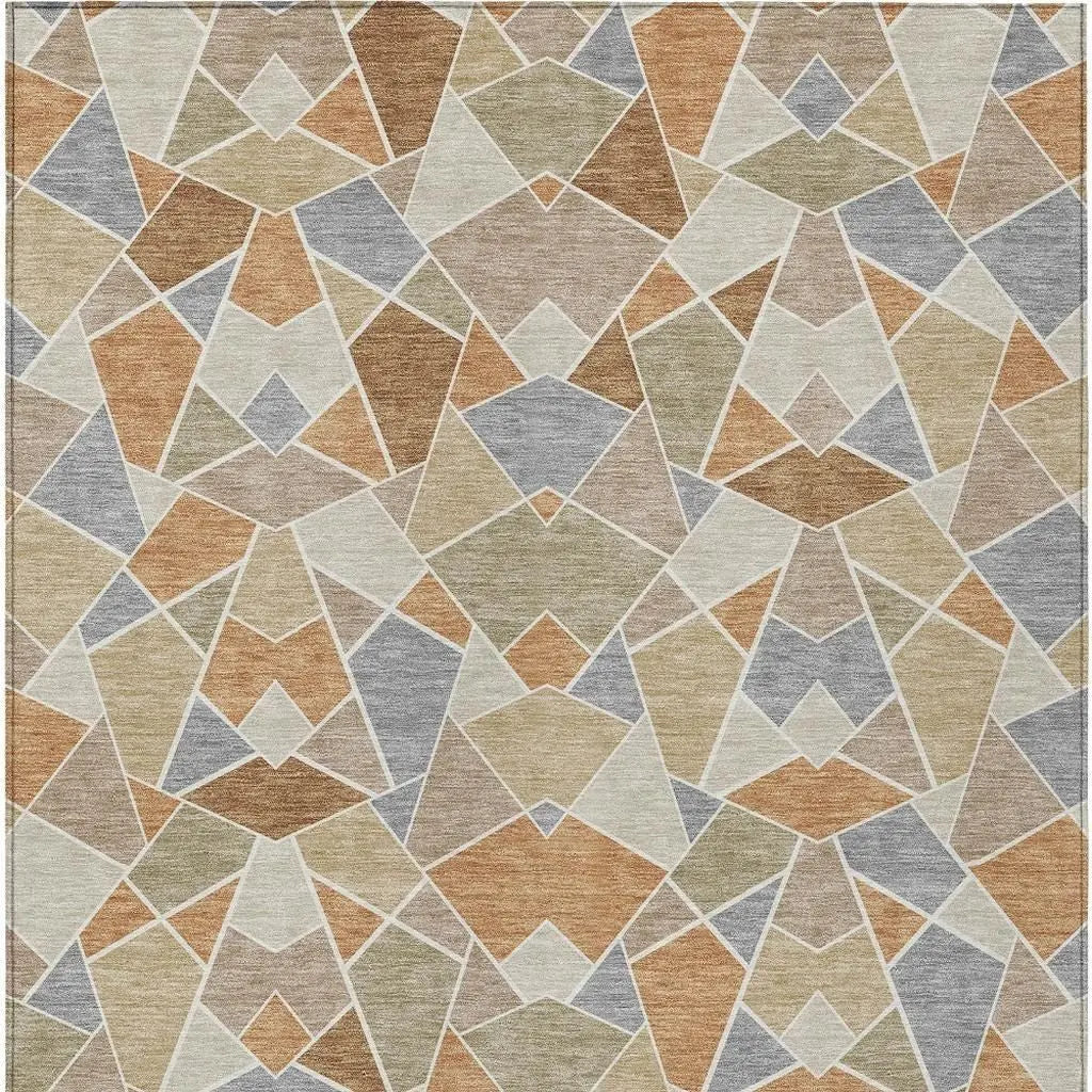 8' X 10' Copper And Beige Geometric Washable Indoor Outdoor Area Rug Homeroots Outdoor
