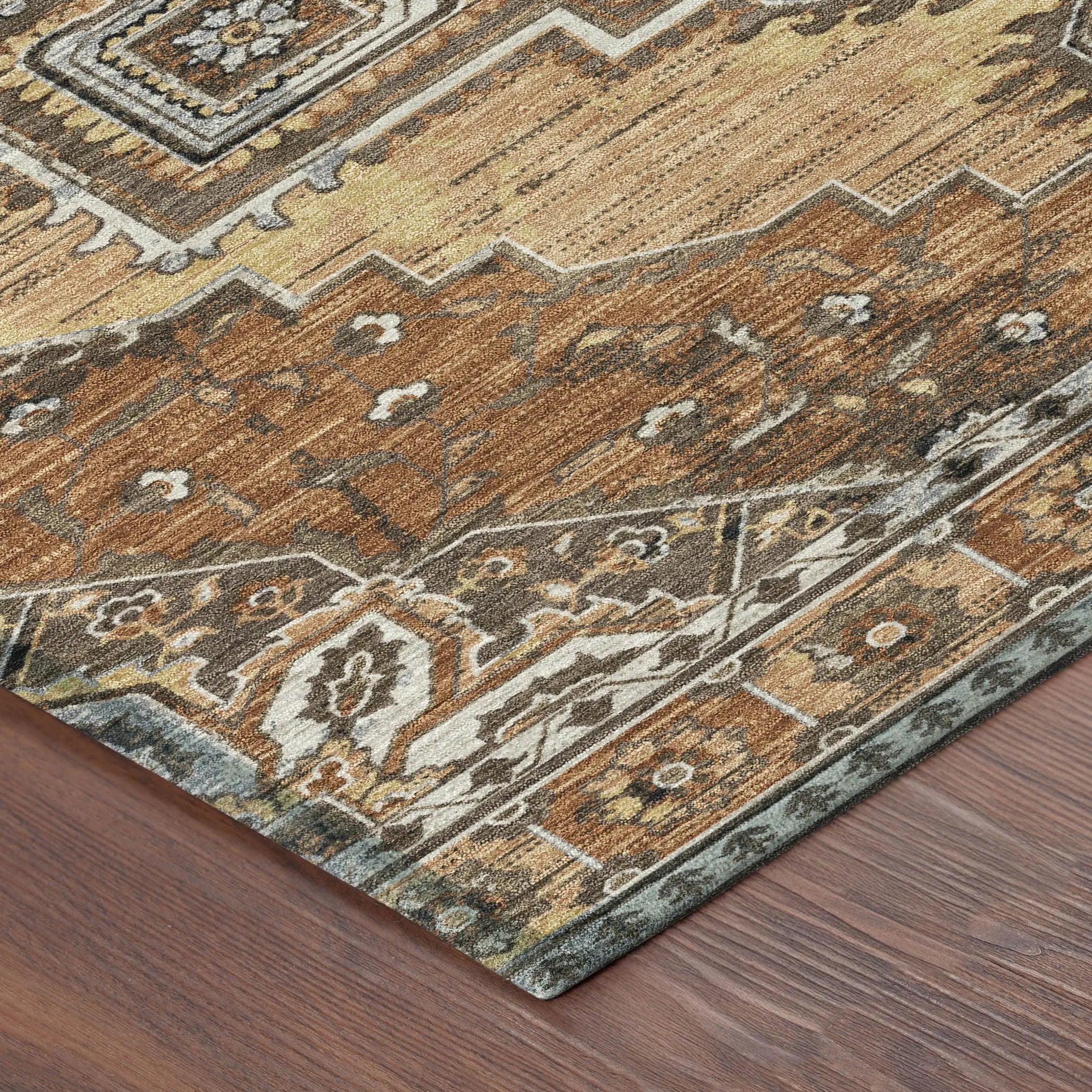 8' X 10' Copper And Beige Oriental Washable Indoor Outdoor Area Rug Homeroots Outdoor