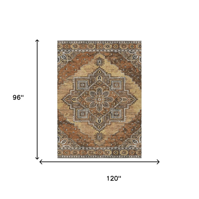 8' X 10' Copper And Beige Oriental Washable Indoor Outdoor Area Rug Homeroots Outdoor
