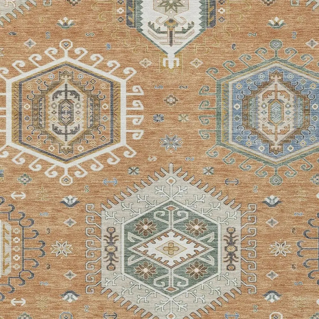 8' X 10' Copper And Beige Tribal Washable Indoor Outdoor Area Rug Homeroots Outdoor