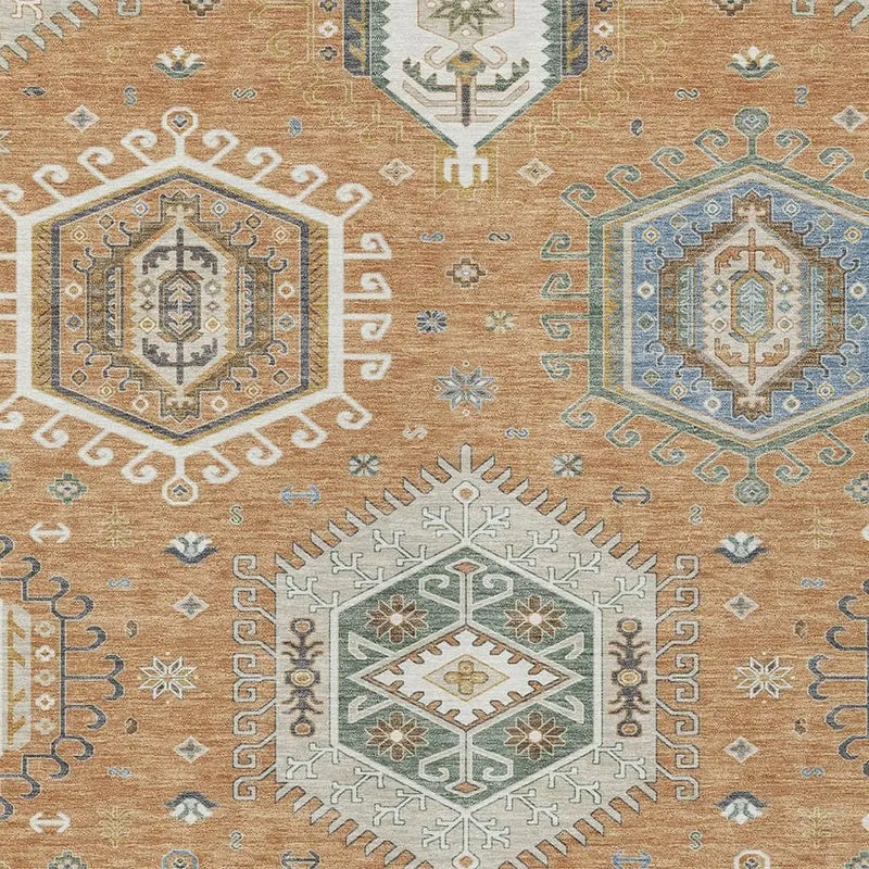 8' X 10' Copper And Beige Tribal Washable Indoor Outdoor Area Rug Homeroots Outdoor