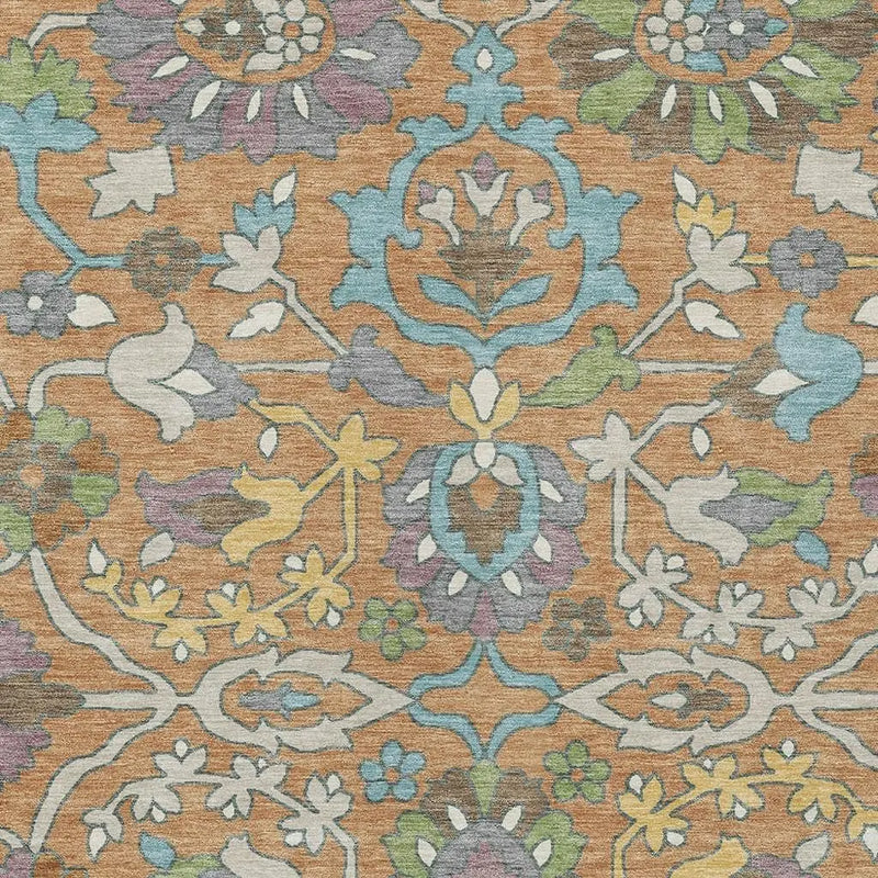 8' X 10' Copper And Blue Floral Washable Indoor Outdoor Area Rug Homeroots Outdoor