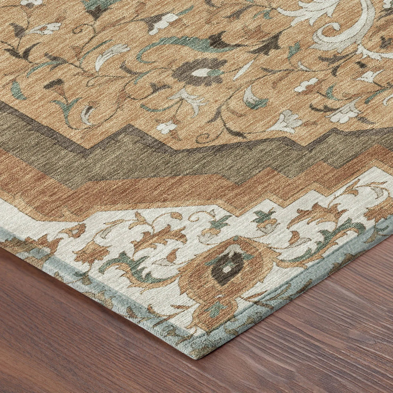 8' X 10' Copper And Blue Medallion Washable Indoor Outdoor Area Rug Homeroots Outdoor