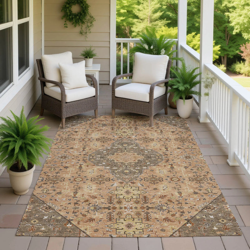 8' X 10' Copper And Blue Medallion Washable Indoor Outdoor Area Rug Homeroots Outdoor