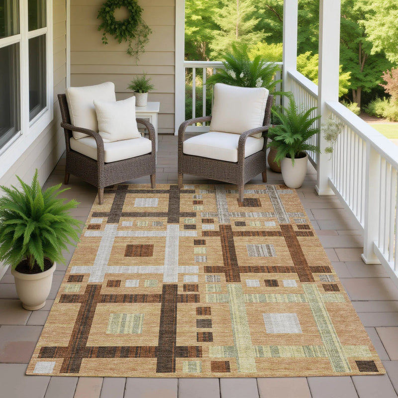 8' X 10' Copper And Brown Geometric Washable Indoor Outdoor Area Rug Homeroots Outdoor